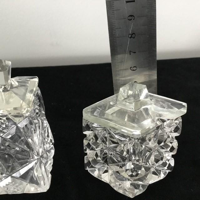 Vintage crystal cruet mustard condiment containers