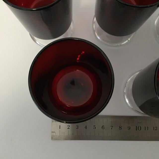 Vintage Ruby Red Glasses marked France, set of 5 Shot Port Liqueur glass, look like Luminarc?