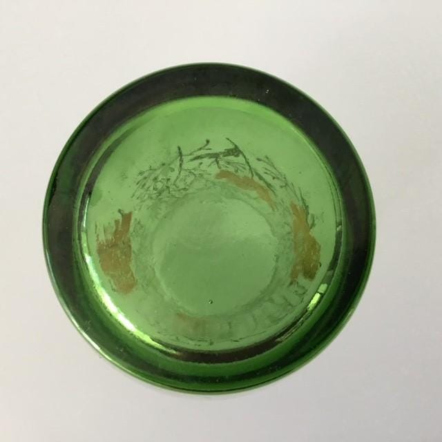 Vintage M Dia Green glass and orange Flowers Floral Glass