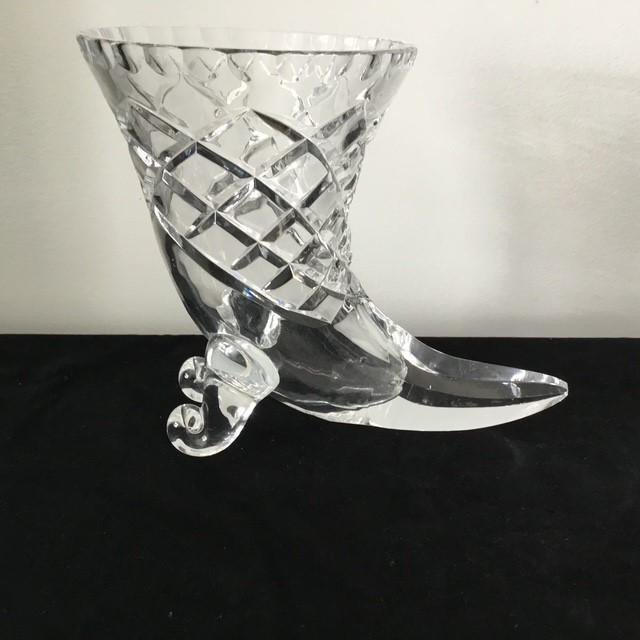Vintage Cut Crystal Footed Cornucopia vase