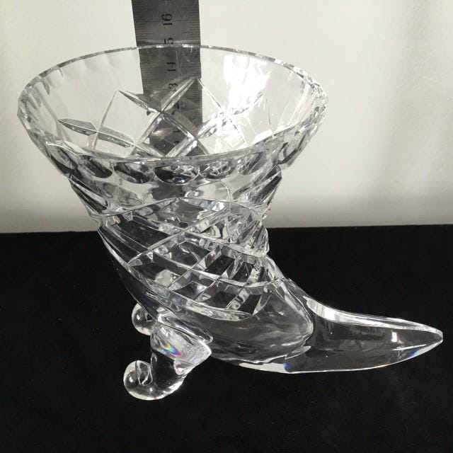 Vintage Cut Crystal Footed Cornucopia vase