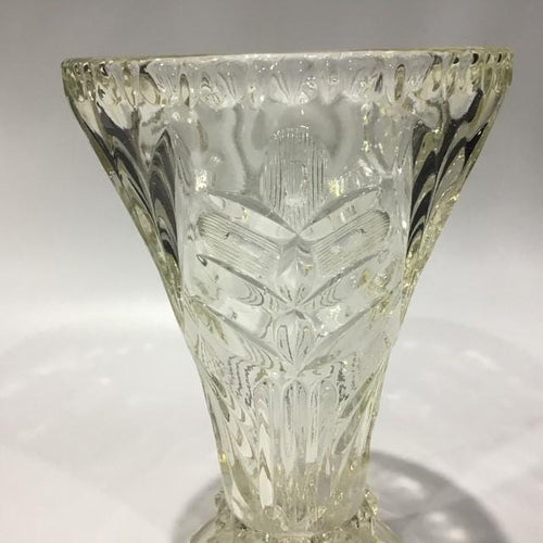Art Deco Vintage Vase, Pressed Clear Glass, Heavy 15.5cm