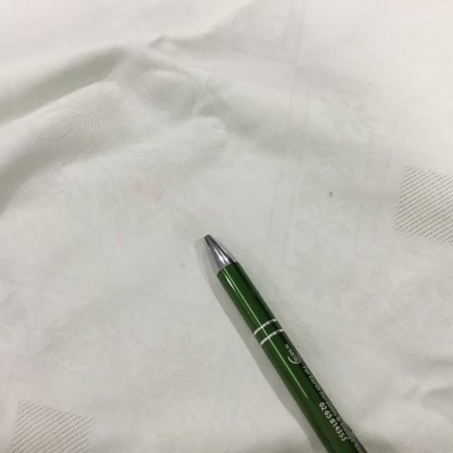Vintage Confestyl tablecloth and 10 napkins, 240cm by 130cm, light green, crochet edge, some marks