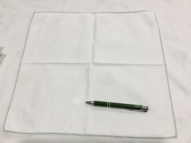 Vintage Confestyl tablecloth and 10 napkins, 240cm by 130cm, light green, crochet edge, some marks