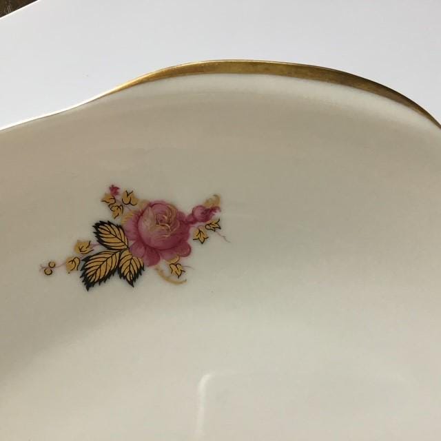 Furstenberg Germany Plate 02415 Gold Roses, White Pink Gold and Black 26cm by 28cm 1959 estimate
