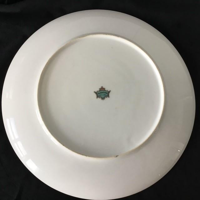 Yamaka Large Plate with Orange and White Poppies, 27cm wide with silver edging and curved side