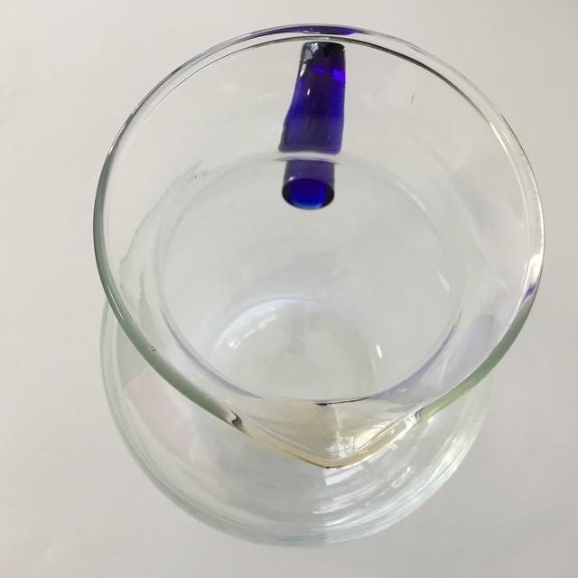 Vintage Glass Jug with Blue Art Glass Handle, 1000ml or 1 ltr with slight Green Tinge