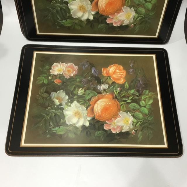 Vintage Pimpernel roses Placemats, Made in England, Cork Backed Floral Placemats, Set of 6