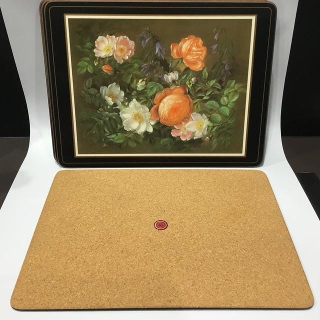 Vintage Pimpernel roses Placemats, Made in England, Cork Backed Floral Placemats, Set of 6