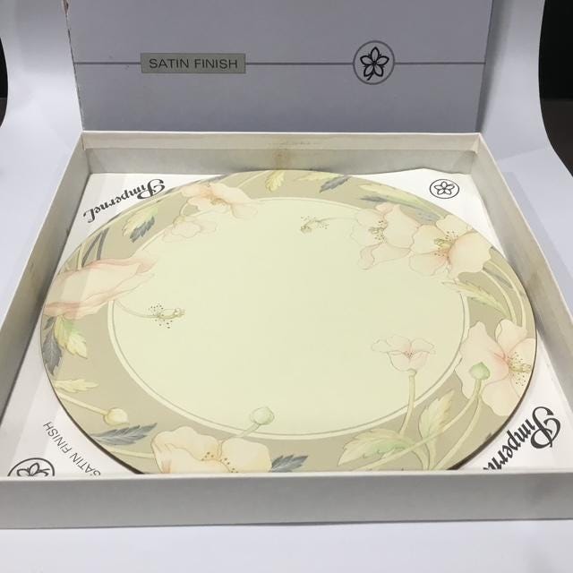 Vintage Pimpernel Round Placemats, Set of 6, Cork Backed, English Nouveau Rose/Taupe, Made in UK, Retro Dining Decor