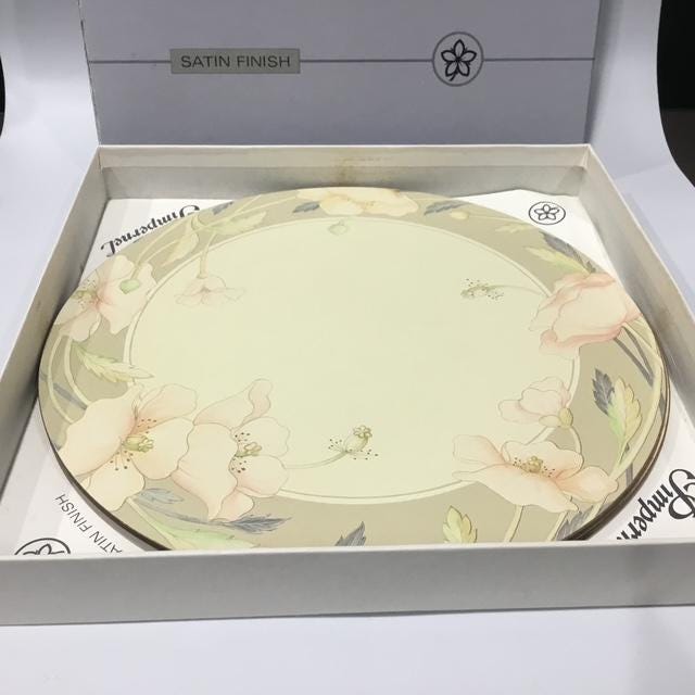 Vintage Pimpernel Round Placemats, Set of 6, Cork Backed, English Nouveau Rose/Taupe, Made in UK, Retro Dining Decor