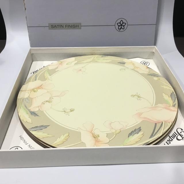 Vintage Pimpernel Round Placemats, Set of 6, Cork Backed, English Nouveau Rose/Taupe, Made in UK, Retro Dining Decor