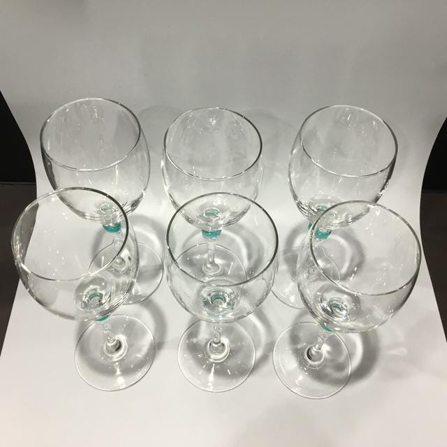 Vintage Luminarc France, Green Bubble Wine Glasses, Set of 6