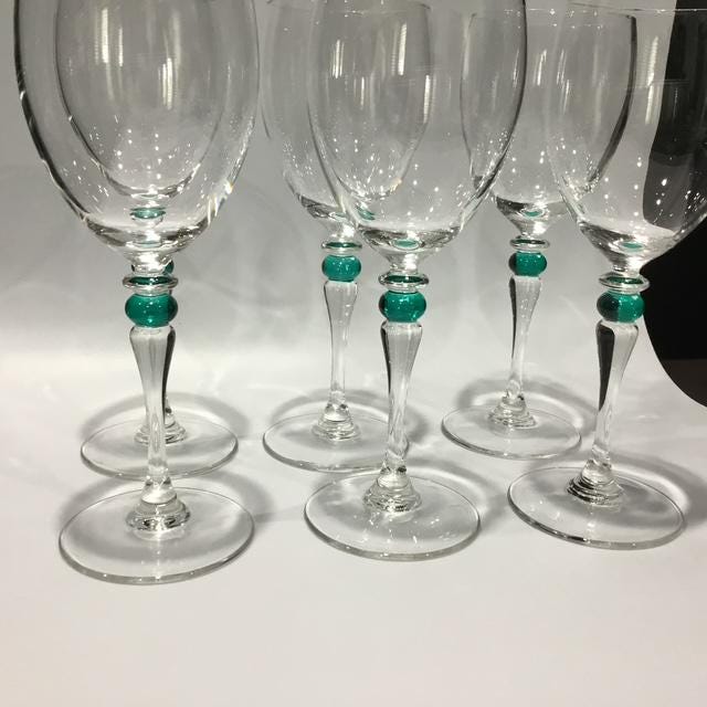 Vintage Luminarc France, Green Bubble Wine Glasses, Set of 6