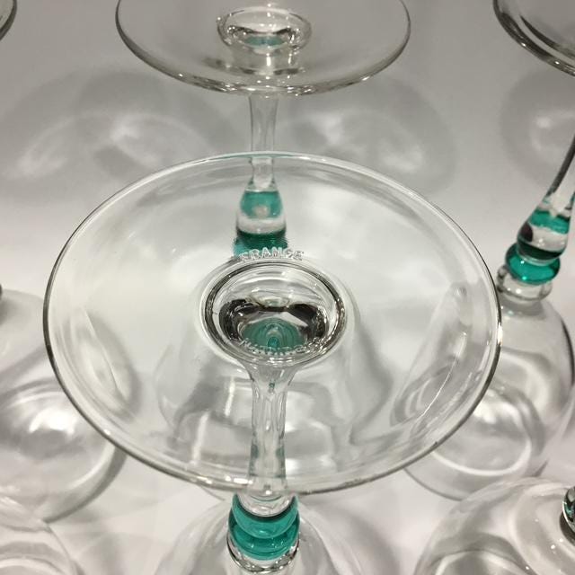 Vintage Luminarc France, Green Bubble Wine Glasses, Set of 6