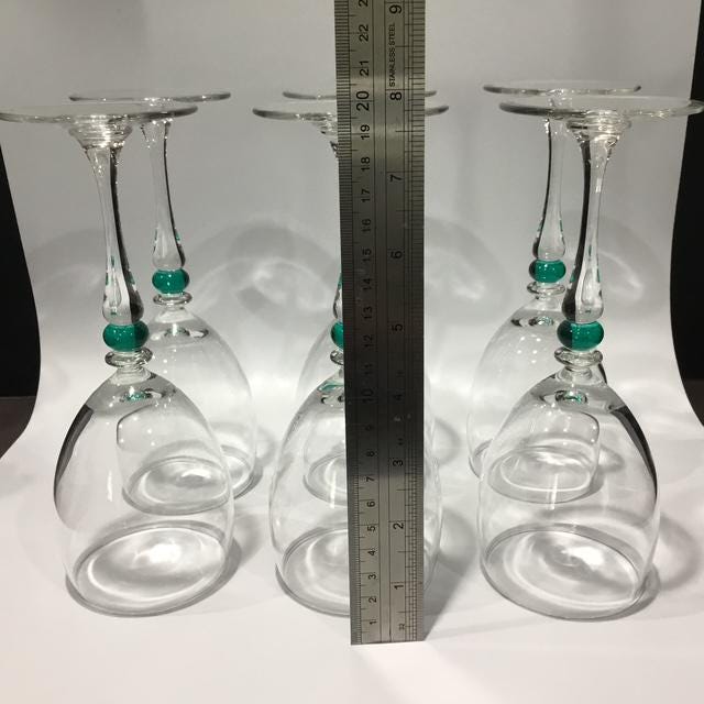 Vintage Luminarc France, Green Bubble Wine Glasses, Set of 6