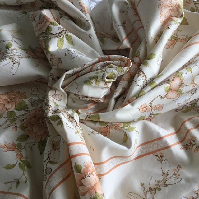 Rare Vintage Sheridan Floral Fabric, English Screen-Printed Cotton, 2m, Retro Home Décor