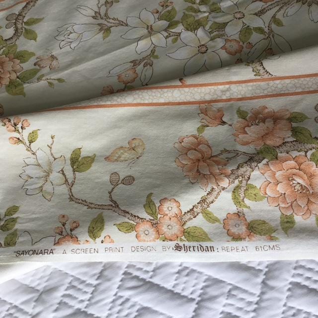 Rare Vintage Sheridan Floral Fabric, English Screen-Printed Cotton, 2m, Retro Home Décor