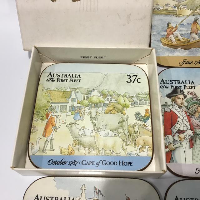 Australian Expo 88 Official Post Coasters, Set of 6, Vintage Australia Post Cork Coaster Collection