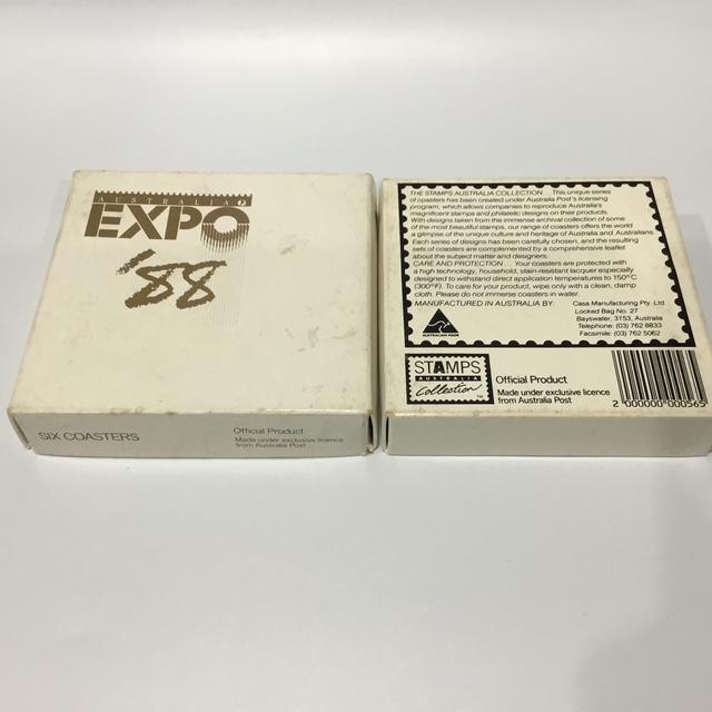 Australian Expo 88 Official Post Coasters, Set of 6, Vintage Australia Post Cork Coaster Collection