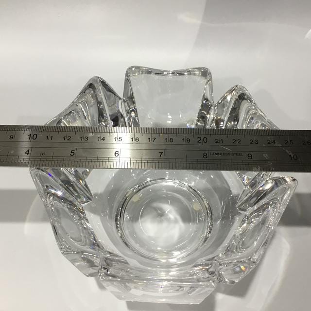 Vintage Orrefors Sweden Art Glass, Designer Initials of Lars, Original Sticker, Scandinavian Crystal, 14cm by 10cm