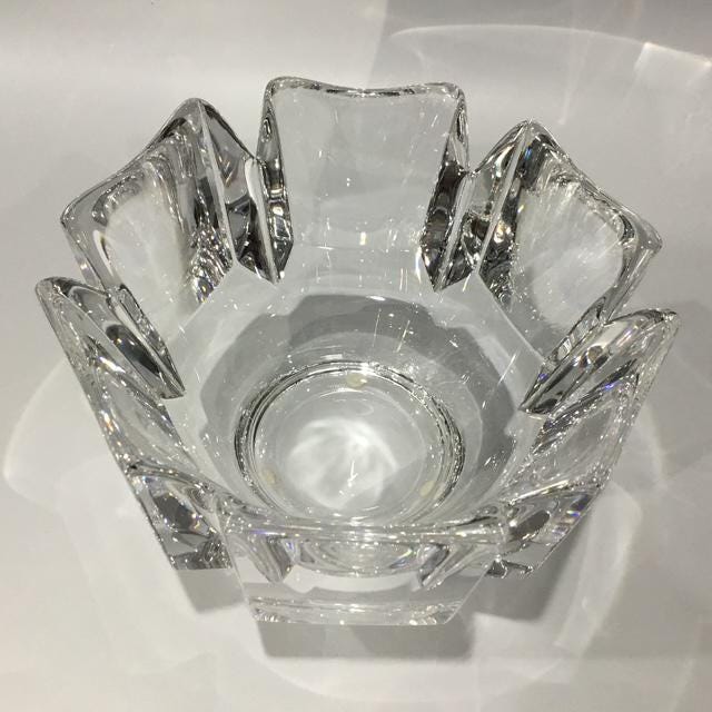 Vintage Orrefors Sweden Art Glass, Designer Initials of Lars, Original Sticker, Scandinavian Crystal, 14cm by 10cm