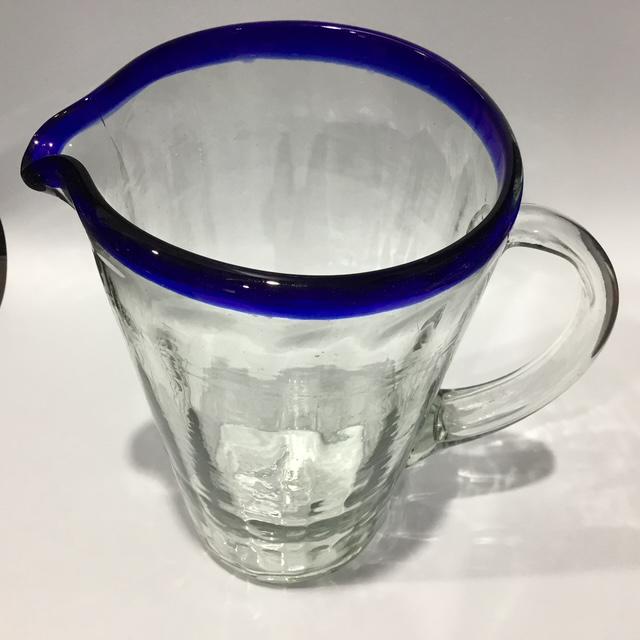 Vintage Mexican glass jug, hand-blown style with ripples, mid-century, unmarked 1.75ltrs