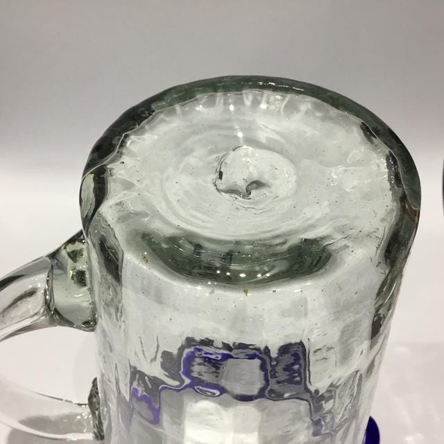 Vintage Mexican glass jug, hand-blown style with ripples, mid-century, unmarked 1.75ltrs