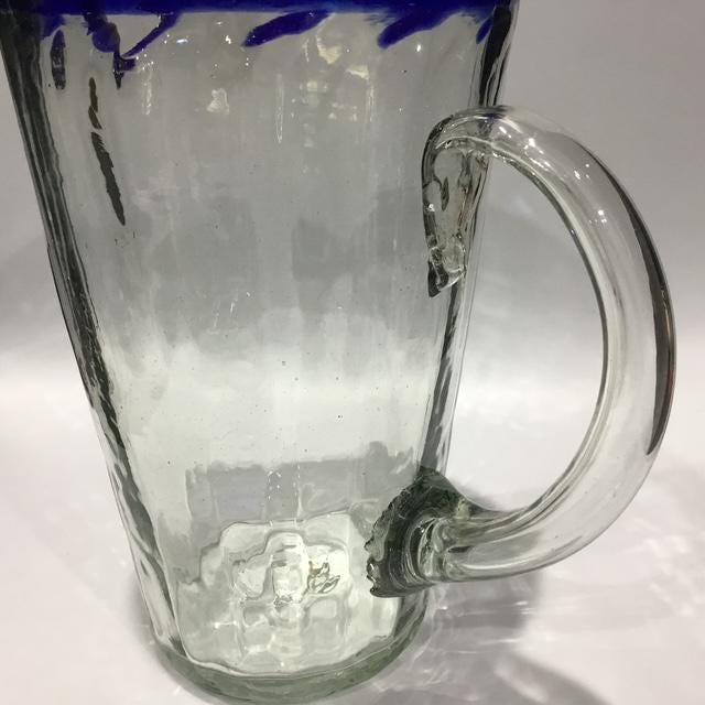 Vintage Mexican glass jug, hand-blown style with ripples, mid-century, unmarked 1.75ltrs