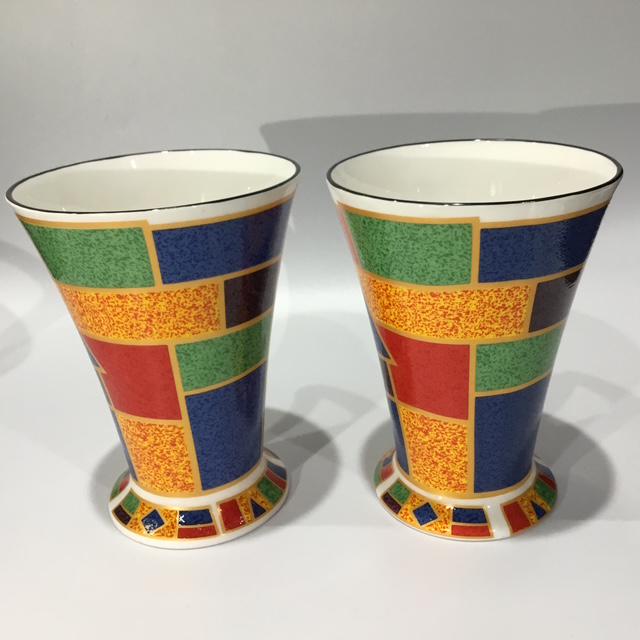 Vintage Mid Century Bone China Coffee Cups, Bauhaus Style Staffordshire set of 2, Made in England