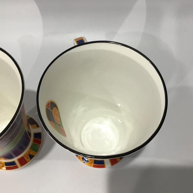 Vintage Mid Century Bone China Coffee Cups, Bauhaus Style Staffordshire set of 2, Made in England