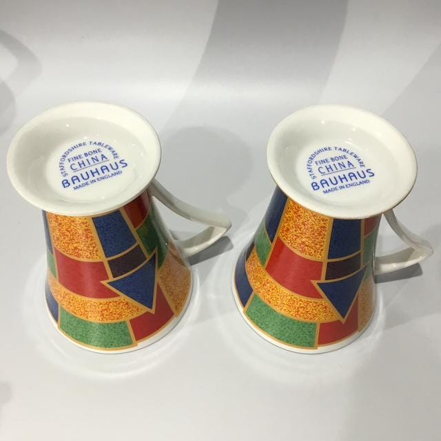 Vintage Mid Century Bone China Coffee Cups, Bauhaus Style Staffordshire set of 2, Made in England