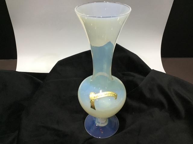 Vintage Italian Opalina Fiorentina Glass Vase, Mid Century Opalescent