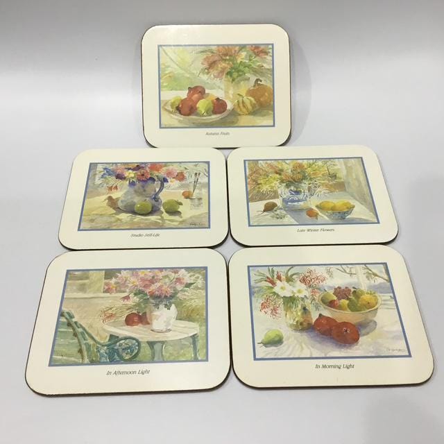 Vintage Jason Coasters, Set of 5, 1970s New Zealand Still Life Breweriana, No Box