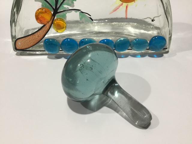 Vintage Style Glass Bottle Decanter, 1970s Coastal Nautical Decor, Blue Decorative Bottle