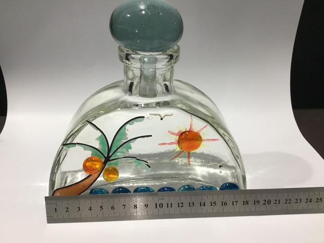Vintage Style Glass Bottle Decanter, 1970s Coastal Nautical Decor, Blue Decorative Bottle