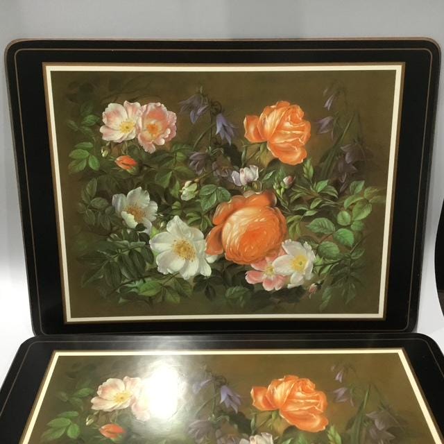 Vintage Pimpernel Placemat,s Made in England, Cork Backed Floral Table Mats, Set of 6 roses