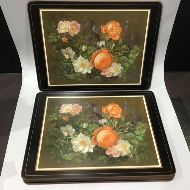 Vintage Pimpernel roses Placemats, Made in England, Cork Backed Floral Placemats, Set of 6