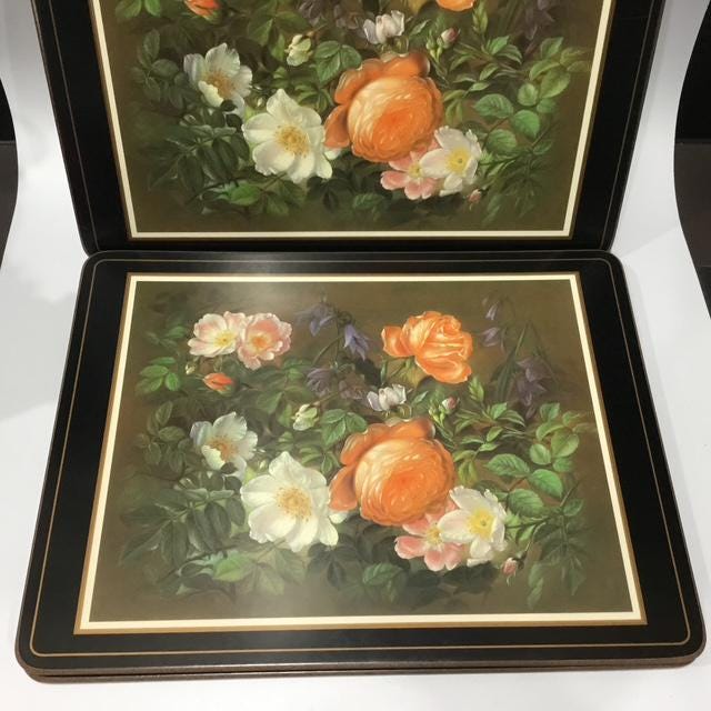 Vintage Pimpernel roses Placemats, Made in England, Cork Backed Floral Placemats, Set of 6