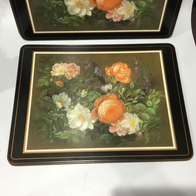 Vintage Pimpernel roses Placemats, Made in England, Cork Backed Floral Placemats, Set of 6