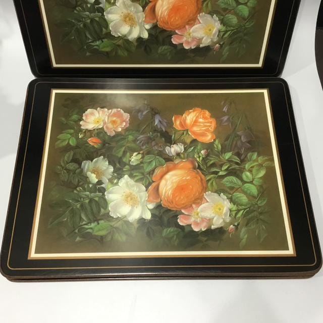 Vintage Pimpernel roses Placemats, Made in England, Cork Backed Floral Placemats, Set of 6