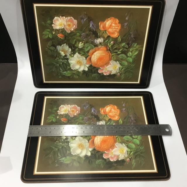 Vintage Pimpernel roses Placemats, Made in England, Cork Backed Floral Placemats, Set of 6