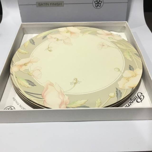 Vintage Pimpernel Round Placemats, Set of 6, Cork Backed, English Nouveau Rose/Taupe, Made in UK, Retro Dining Decor