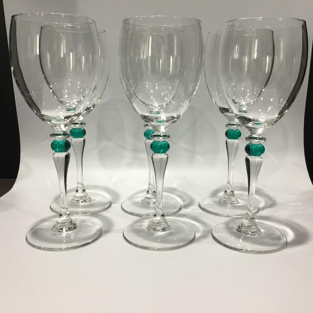 Vintage Luminarc France, Green Bubble Wine Glasses, Set of 6