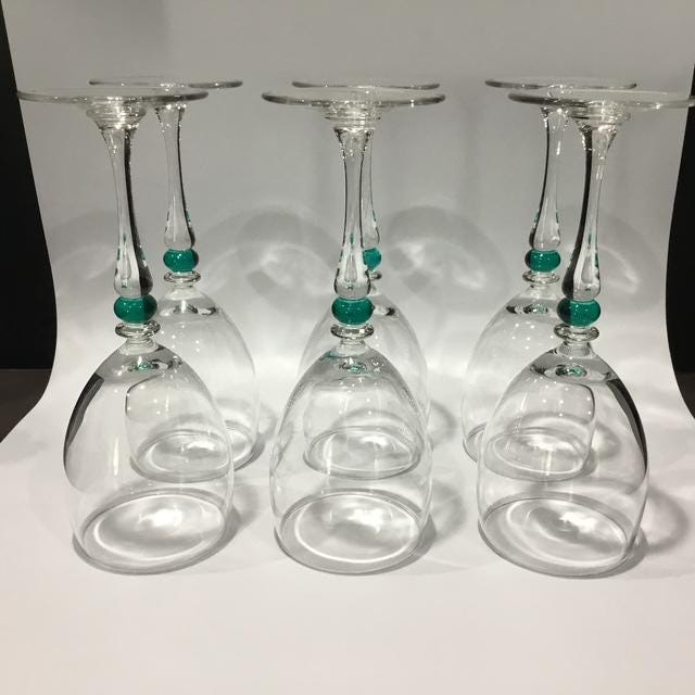 Vintage Luminarc France, Green Bubble Wine Glasses, Set of 6