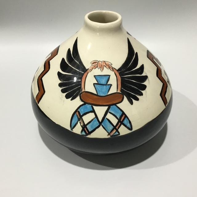 Vintage Southwestern Pottery Vase, Hand-Painted Bird, Desert Home Decor, Boho Ceramic Planter, Rustic Collectible, 1970s Style