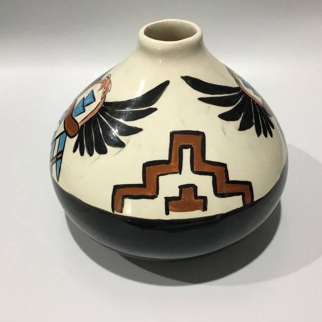 Vintage Southwestern Pottery Vase, Hand-Painted Bird, Desert Home Decor, Boho Ceramic Planter, Rustic Collectible, 1970s Style