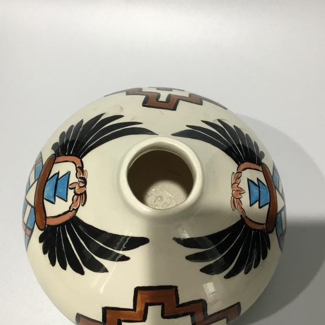 Vintage Southwestern Pottery Vase, Hand-Painted Bird, Desert Home Decor, Boho Ceramic Planter, Rustic Collectible, 1970s Style