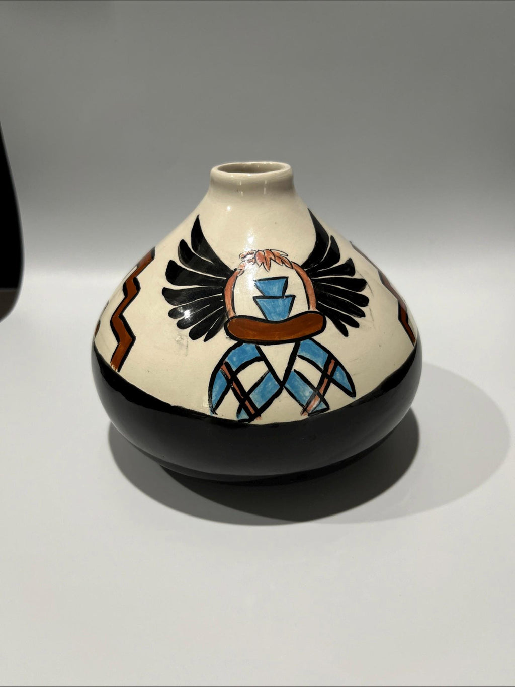 Vintage Southwestern Pottery Vase, Hand-Painted Bird, Desert Home Decor, Boho Ceramic Planter, Rustic Collectible, 1970s Style