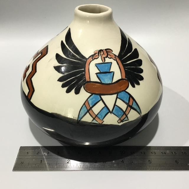 Vintage Southwestern Pottery Vase, Hand-Painted Bird, Desert Home Decor, Boho Ceramic Planter, Rustic Collectible, 1970s Style